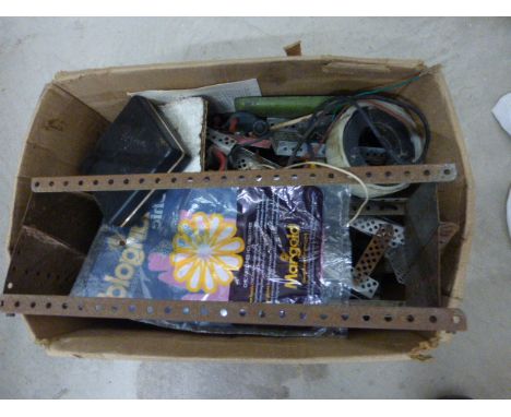 Box of vintage play worn Meccano