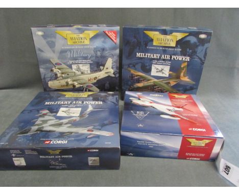 Three boxed 1:144 Corgi The Aviation Archive planes including Military Air Power x2 & Military Sunderland MkV plus boxed 1:72