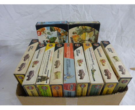 11 Boxed Airfix military figures including Australian Infantry, Russian Infantry, Modern German Infantry, British Eight Army,