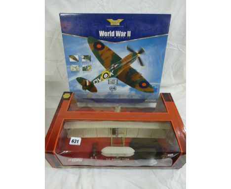 Two boxed Corgi Aviation Archive planes including The Wright Flyer and Africa Battle Scarred Supermarine Spitfire MkI 