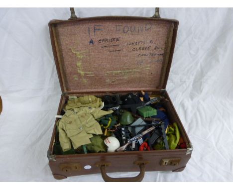 Suitcase of vintage Action Man accessories including clothing