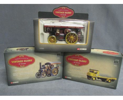 Three boxed Corgi Vintage Glory of Steam including CC20108 Fowler B6 Showmans Engine, 80104 Fowler B6 Road Locomotive 'Atlas'