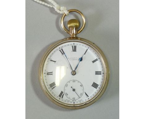 A 9ct gold cased gent’s pocket watch, the 1¾” white enamel dial signed “H. Diamond, Lucern”, with Roman numerals &amp; subsid