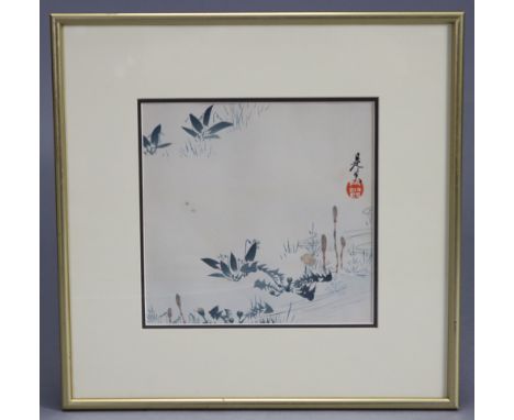 SHIBATA ZESHIN (1807-1891). Spring Meadow, a study of horsetails, violets, &amp; dandelions.  Coloured wood block print; 8¾” 