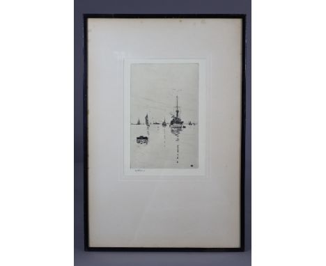 ARTHUR J. F. BOND (1888-1959).  A pair of black &amp; white etchings “War, Ready to Slip” &amp; “Peace, Waiting the Tide”, ea