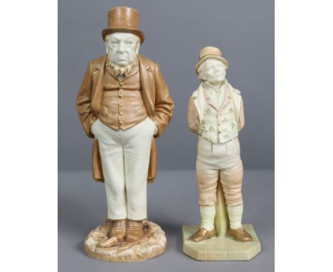 A Hadley’s Worcester porcelain standing figure of S.J.P. Kruger in ivory, brown enamel &amp; gilt, on circular mound base, 8¼