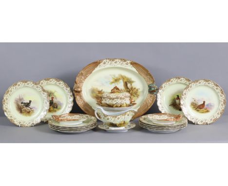 A Royal Worcester Vitrious ‘Game Bird’ part dinner service, each piece with outline-printed &amp; enamel painted scene of a d