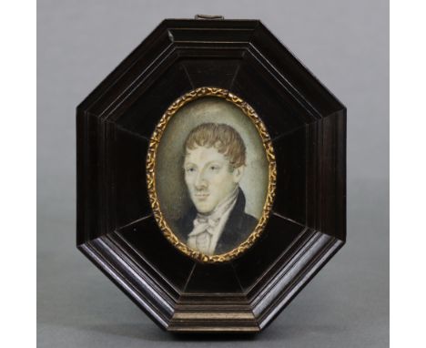 DUTCH SCHOOL, early 19th century. A portrait miniature of a young man wearing blue coat &amp; white stock, 2¼” x 1¾” (oval), 