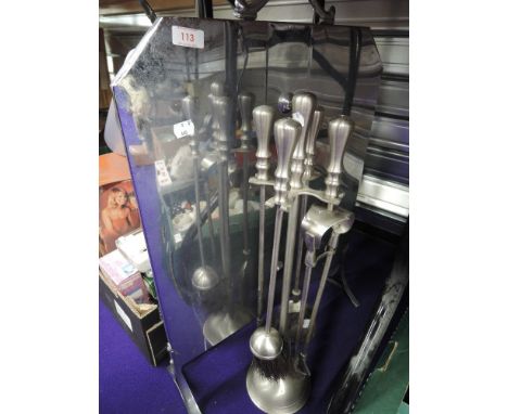 A selection of fire side and stove items including companion set and fire screen