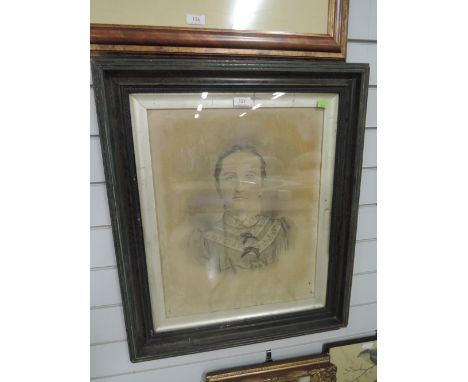 A heightened print or possibly original sketch of Victorian portrait in deep set frame