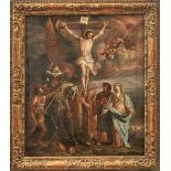 Kreuzigung Christi Süddeutschland, 18. Jh. Golgothadarstellung mit Christus am Kreuz, umgeben von