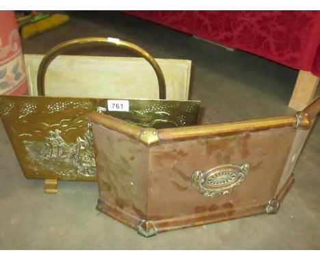 A brass fire screen and brass magazine rack