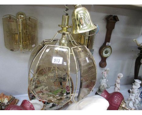 A glass ceiling light and 2 matching wall lights
