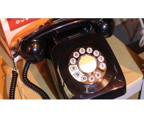Black  GPO746 Retro push button telephone replica of the 1970s GPO746 classic, compatible with modern telephone banking and a