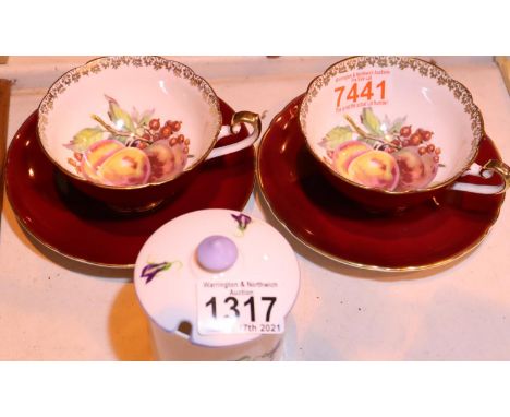Pair of Shelley cups and saucers and a Shelley preserve pot. P&amp;P Group 2 (£18+VAT for the first lot and £3+VAT for subseq
