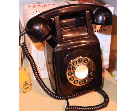 Black  GPO746 Retro push button wall mounted telephone, replica of the 1970s GPO746 classic, compatible with modern telephone
