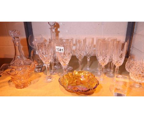 Shelf of mixed glass to include decanters, Not available for in-house P&amp;P, contact Paul O'Hea at Mailboxes on 01925 65913