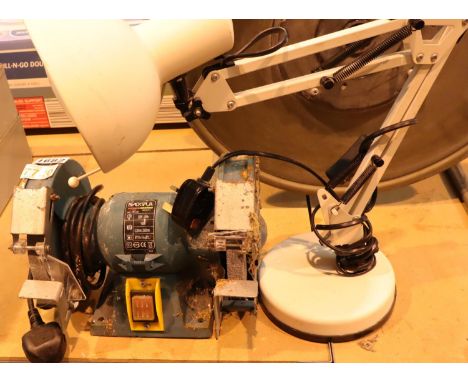 Blackspur bench grinder and a model anglepoise lamp. Not available for in-house P&P, contact Paul O'Hea at Mailboxes on 01925