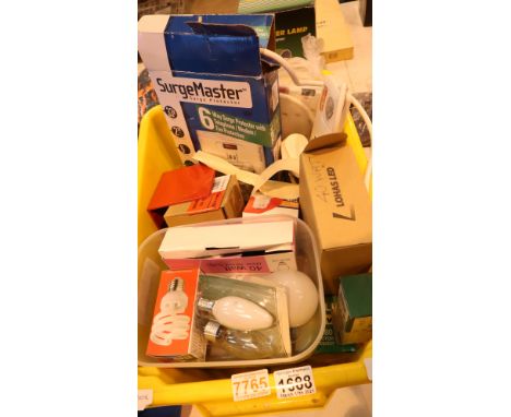 Box of mixed light bulbs and extension cables. Not available for in-house P&amp;P, contact Paul O'Hea at Mailboxes on 01925 6