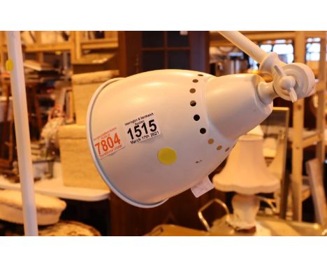 White painted modern metal angled standard lamp. Not available for in-house P&P, contact Paul O'Hea at Mailboxes on 01925 659