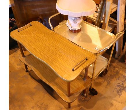Two retro wheeled trolleys and a table lamp. Not available for in-house P&amp;P, contact Paul O'Hea at Mailboxes on 01925 659