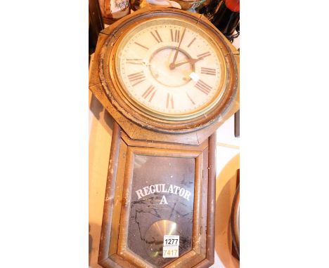 Vintage American Regulator A Ansonia wood cased wall clock (poor condition, not working, no key). Not available for in-house 