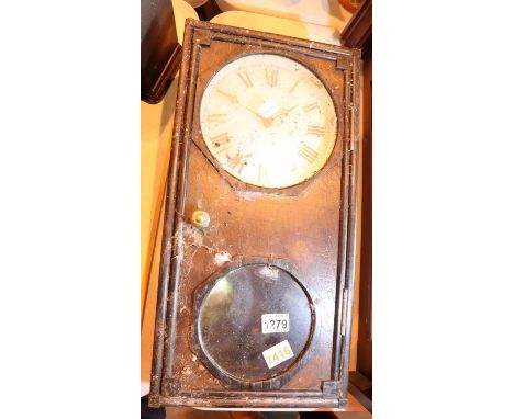 Antique chiming unnamed wood cased wall clock with pendulum. Not available for in-house P&P, contact Paul O'Hea at Mailboxes 