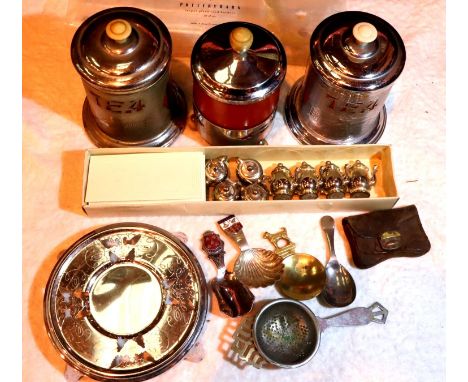 Vintage tea caddies, four caddy spoons and table card holders. Not available for in-house P&amp;P, contact Paul O'Hea at Mail