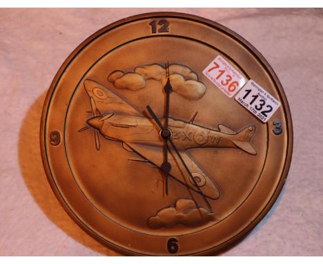 Spitfire wall clock, quartz movement. P&amp;P Group 2 (£18+VAT for the first lot and £3+VAT for subsequent lots) 