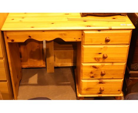 Pine four drawer single pedestal desk, 100 x 78 cm. Not available for in-house P&amp;P, contact Paul O'Hea at Mailboxes on 01