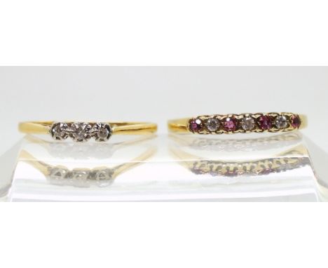 A 9ct gold Ruby and Diamond ring, set with estimated approx 0.04cts brilliant cut, size U1/2, weight 2.0gms together with an 