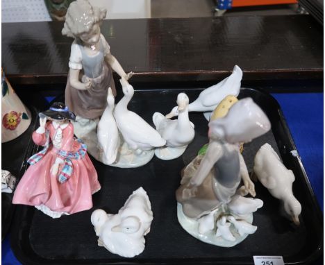 A Royal Winton toadstool and pixie sugar caster, a Doulton lady and assorted Lladro and Nao figures Condition Report:No condi