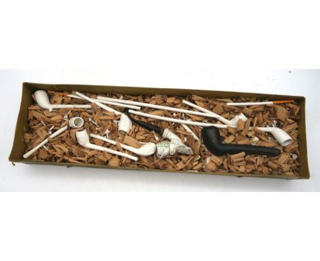 A collection of clay pipes, with many examples by William White &amp; Son of Glasgow, most of Masonic design and two (both da