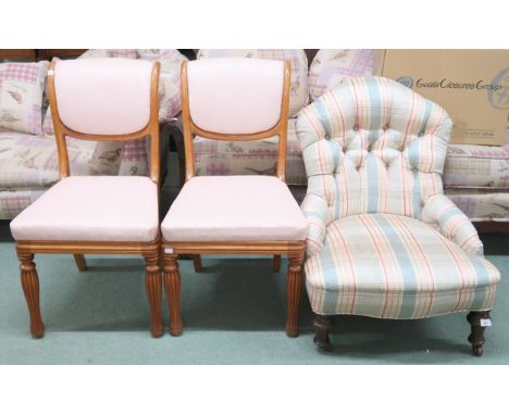 A lot comprising Victorian button back nursing chair and a pair of upholstered parlour chairs (3) Condition Report:Available 