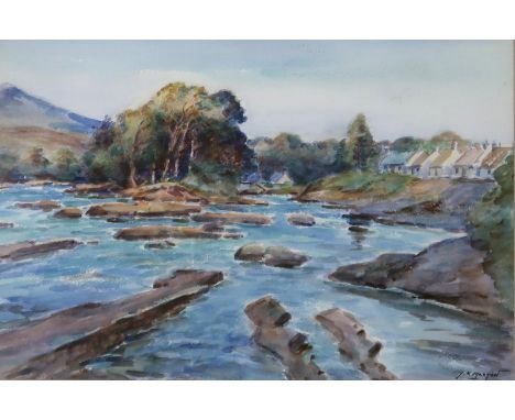 J. K. MAXTON (SCOTTISH CONTEMPORARY) &nbsp;THE DOCHART, AT KILLIN PERTHSHIRE &nbsp;Watercolour, signed lower right, 30 x 45cm