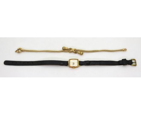 A 9ct gold woven chain bracelet, together with a 9ct gold cased ladies Perfex watch head, weight together 16.8gms, including 