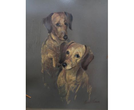 HELEN M. TURNER (SCOTTISH b.1937) &nbsp;COUPLE OF DACHSHUNDS &nbsp;Pastel on paper, signed lower right, 70 x 53cm Condition R