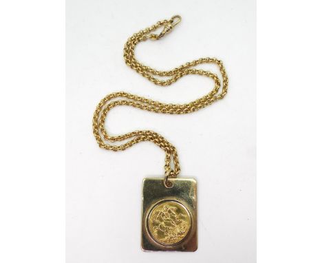 A 1913 full gold sovereign in a 9ct gold pendant mount with a 9ct gold belcher chain. Weight together 20.2gms Condition Repor