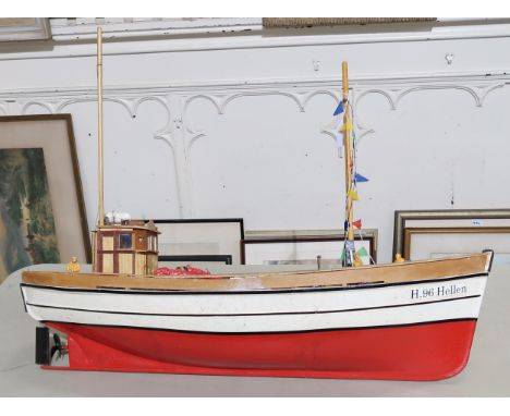 A large R/C fishing trawler pond yacht, "H.96 Hellen, Glasgow" measuring approx. 87cm from prow to stern Condition Report:Ava
