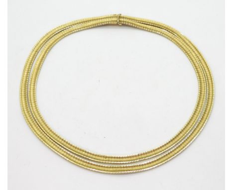 An 18ct gold Italian made double woven chain, collar necklace, length of shortest chain 43cm, weight 78gms Condition Report:A