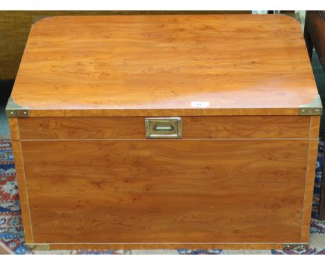 A 20th century campaign style trunk with brass banded corners, 40cm high x 69cm wide x 45cm deep Condition Report:Available u