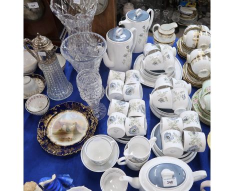 A Susie Cooper Glen Mist pattern tea and coffee service together with assorted crystal and a Hammersley plate painted with Ki