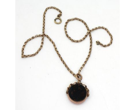 A 9ct gold vintage belcher chain, (soldered on 9ct tag, clasp not gold) together with a double sided blood stone and carnelia