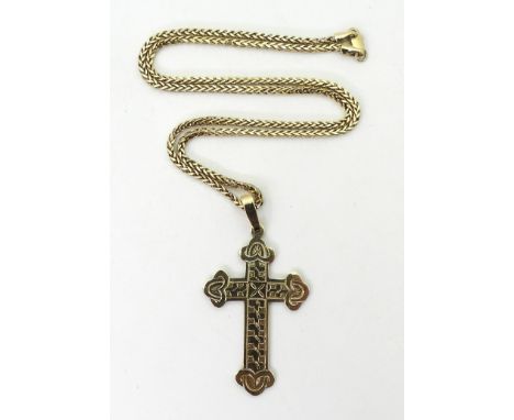 A 9ct gold Celtic knotwork cross and a 44cm square rope chain, weight together 8.2gms Condition Report:Available upon request