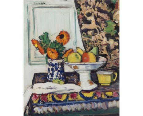 George Leslie Hunter (British, 1877-1931)Still Life with Fruit and Flowers signed 'L Hunter' (upper left)oil on board60.9 x 5