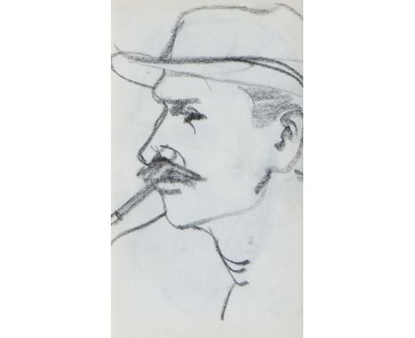 John Duncan Fergusson RBA (British, 1874-1961)Portrait of a man smoking conté20 x 12cm (7 7/8 x 4 3/4in).Footnotes:Provenance