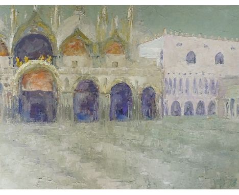 K M Hudson - St Mark's, Venice, oil on board, initialled lower right, 34cm x 44cm