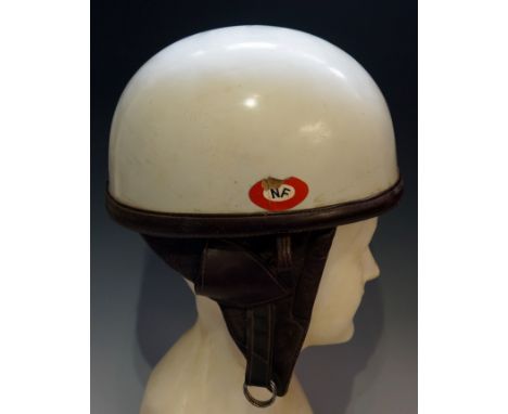 Bayard - a Bayard Super 222k crash helmet with leather ear pieces and strap, the interior with Bayard label, initialled SNCF,