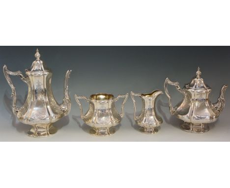 A good Victorian four piece tea service of segmental baluster form, comprising teapot, coffee pot, sucrier and milk jug, all 