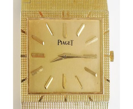 Piaget - An 18ct yellow gold gentleman's wristwatch, manual movement, the square dial with bar numerals inscribed Piaget, the